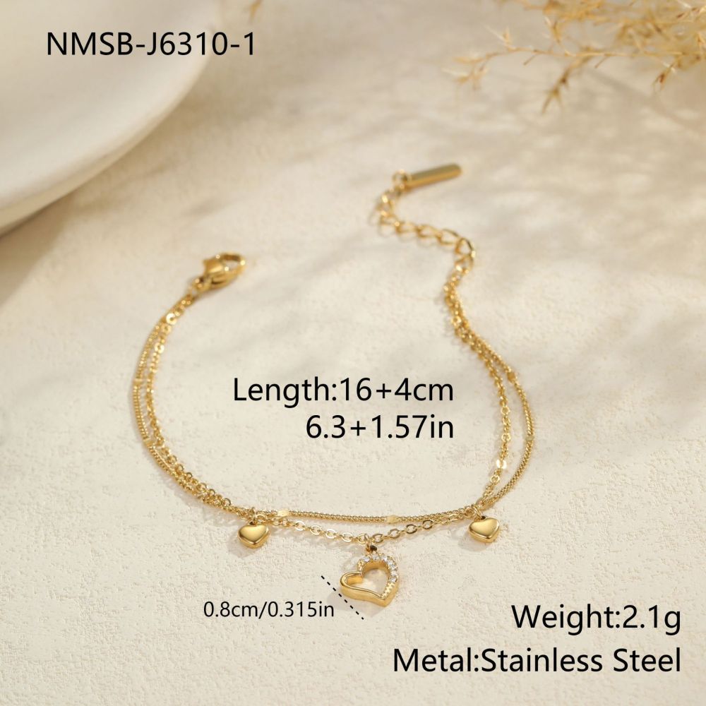 Bracelet En Acier Inoxydable Étanche Avec Maillons Ajourés En Forme De Cœur Et Plaqué Or 18 Carats 