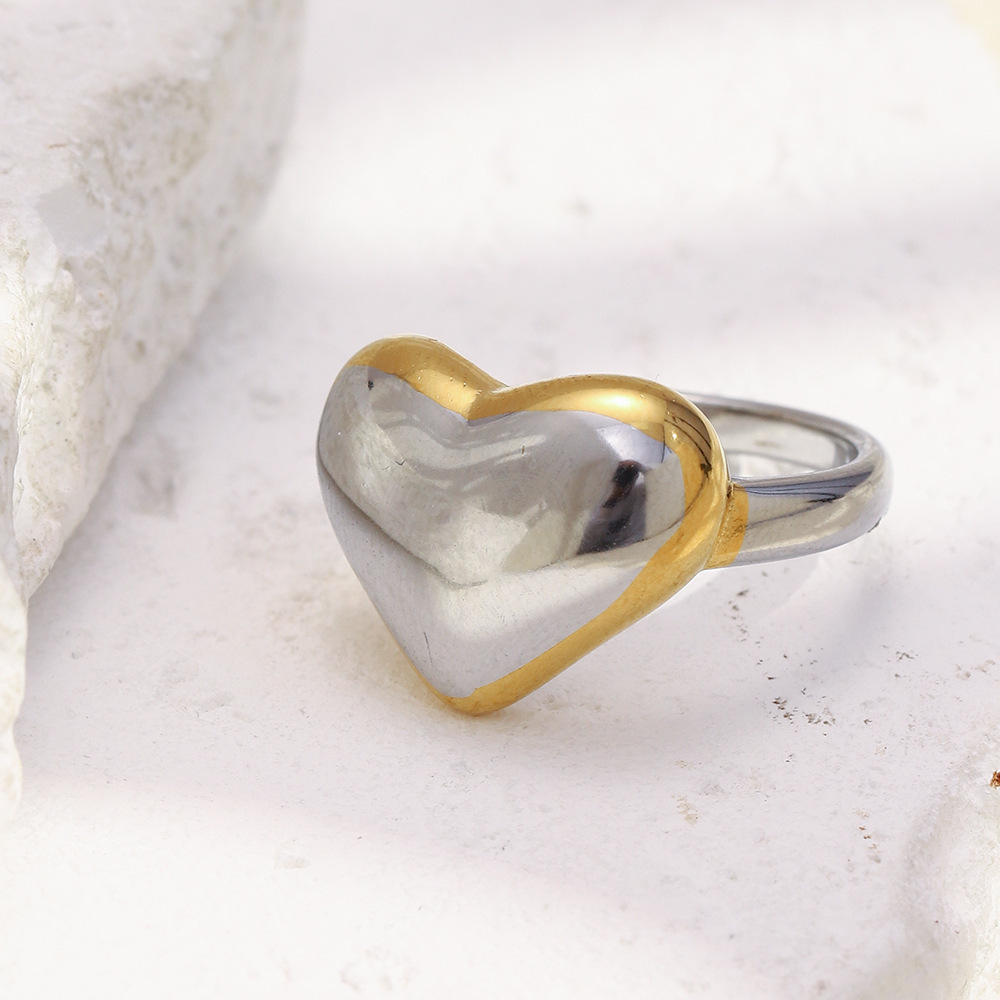 Bague En Forme De Cœur, Étanche, En Acier Inoxydable Doré Et Argenté Image2