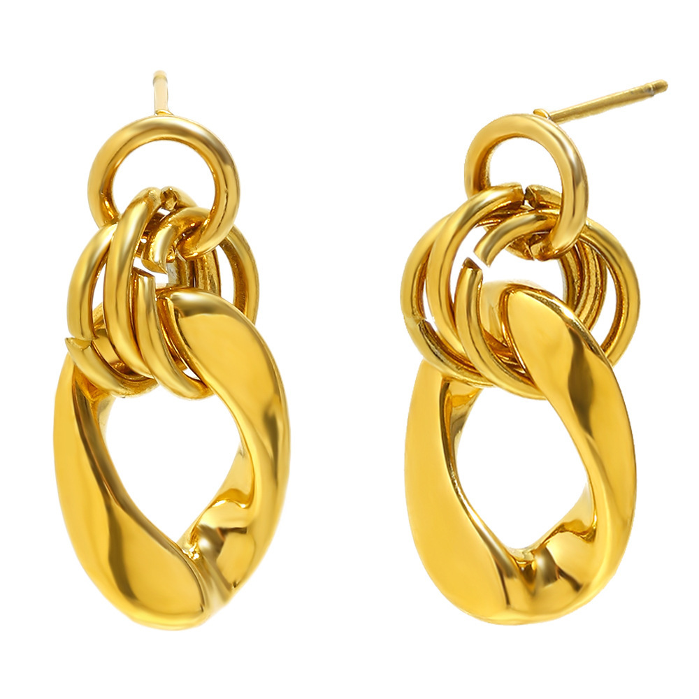 Boucles D'Oreilles Pendantes En Acier Inoxydable Doré, Forme Irrégulière, Étanches. Image4