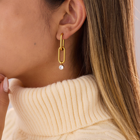Boucles d'oreilles puces pour femmes, élégantes et rondes, en acier inoxydable, plaqué or 18 carats, de la série Luxueuse
