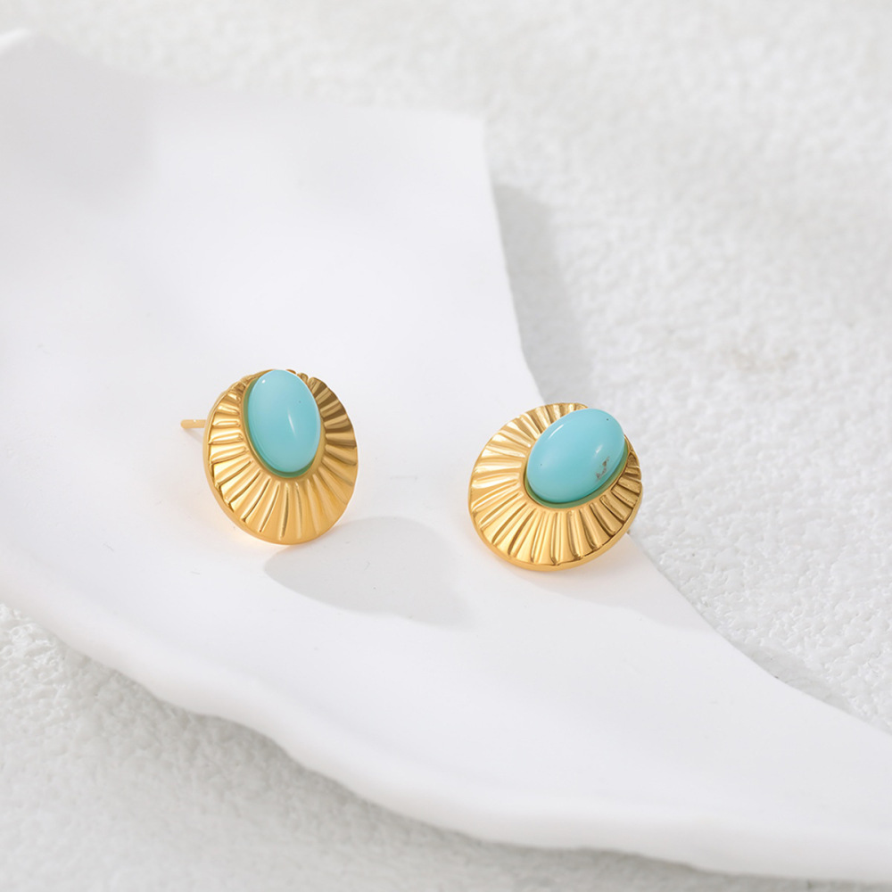 Boucles D'Oreilles Puces Pour Femmes, Style Rétro Luxueux, Œil De Diable, En Acier Inoxydable Et Or 18 Carats, Étanches. Image4