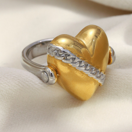 Bague en forme de cœur, étanche, en acier inoxydable doré et argenté