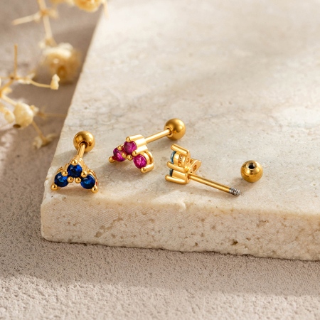 Boucles d'oreilles piercing femme en forme de cœur, couleur cuivre doré, zircon. 2