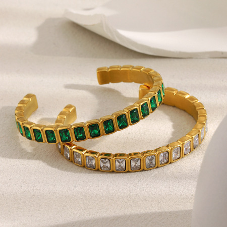 Bracelet manchette de luxe en acier inoxydable doré avec zircon et étanchéité