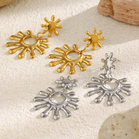Boucles d'oreilles pendantes en acier inoxydable étanches en forme de soleil 2