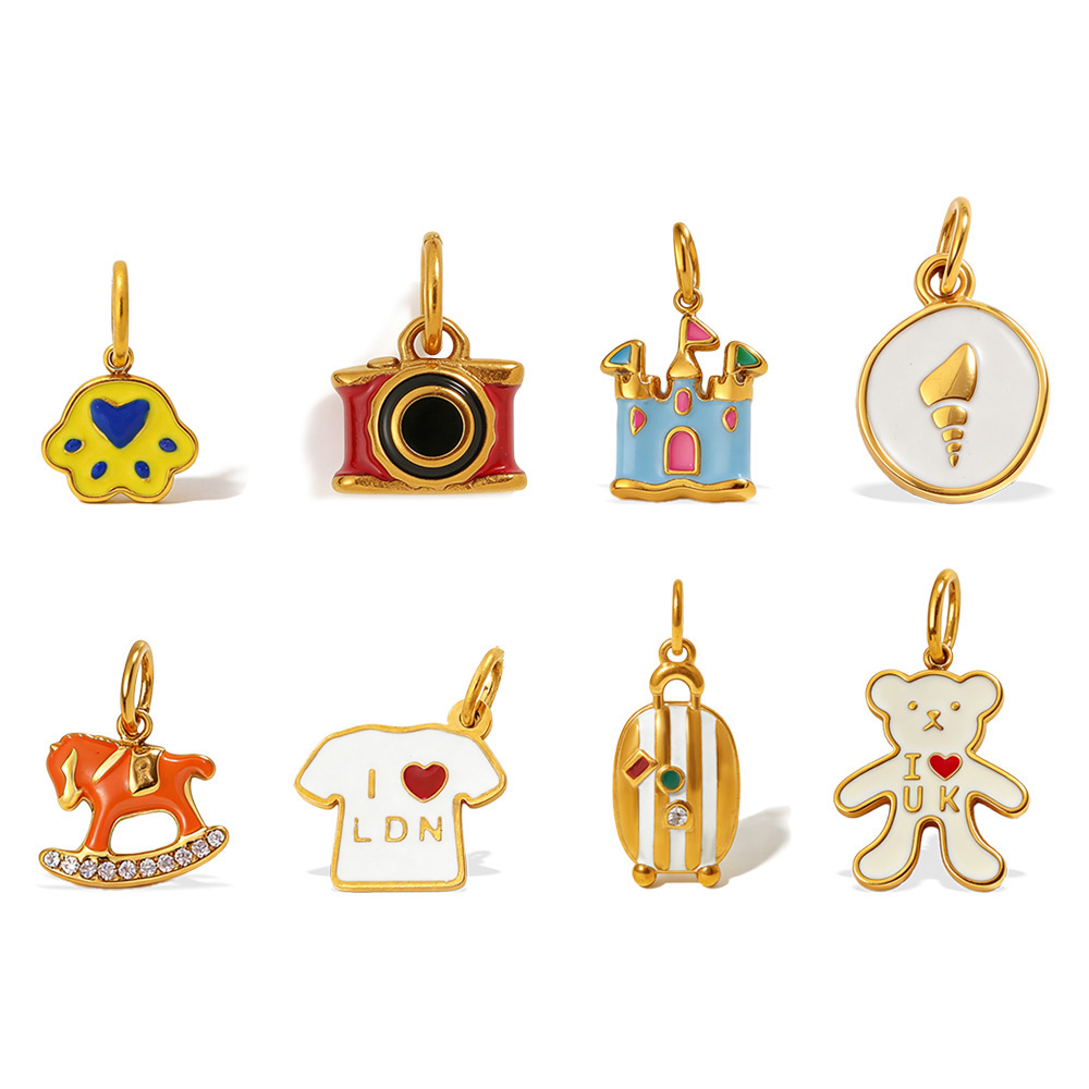 Pendentif Unisexe Simple Series Daily De Forme Irrégulière, Motif Dessin Animé, En Acier Inoxydable Étanche, Couleur Or, Strass Image4