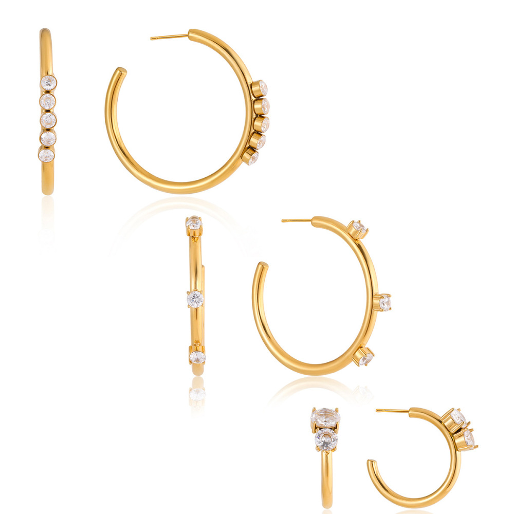 Boucles D'Oreilles Créoles Pour Femmes En Acier Inoxydable Doré, Imperméables Et Anti-Ternissement, Ornées De Zircon Brillant Image8
