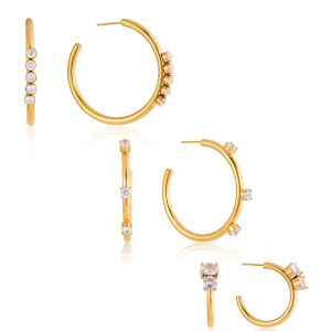 Boucles D'Oreilles Créoles Pour Femmes En Acier Inoxydable Doré, Imperméables Et Anti-Ternissement, Ornées De Zircon Brillant h5 Image8