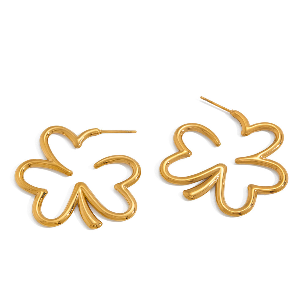 Boucles D'Oreilles Puces Pour Femmes En Acier Inoxydable, Imperméables Et Anti-Ternissement, Couleur Or, Motif Trèfle Naturel 