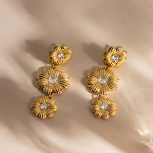 Ensembles De Bijoux Pour Femmes En Acier Inoxydable Doré, Imperméables Et Anti-Ternissement, Avec Zircon, De La Série Romantic Daisy h5 Image9