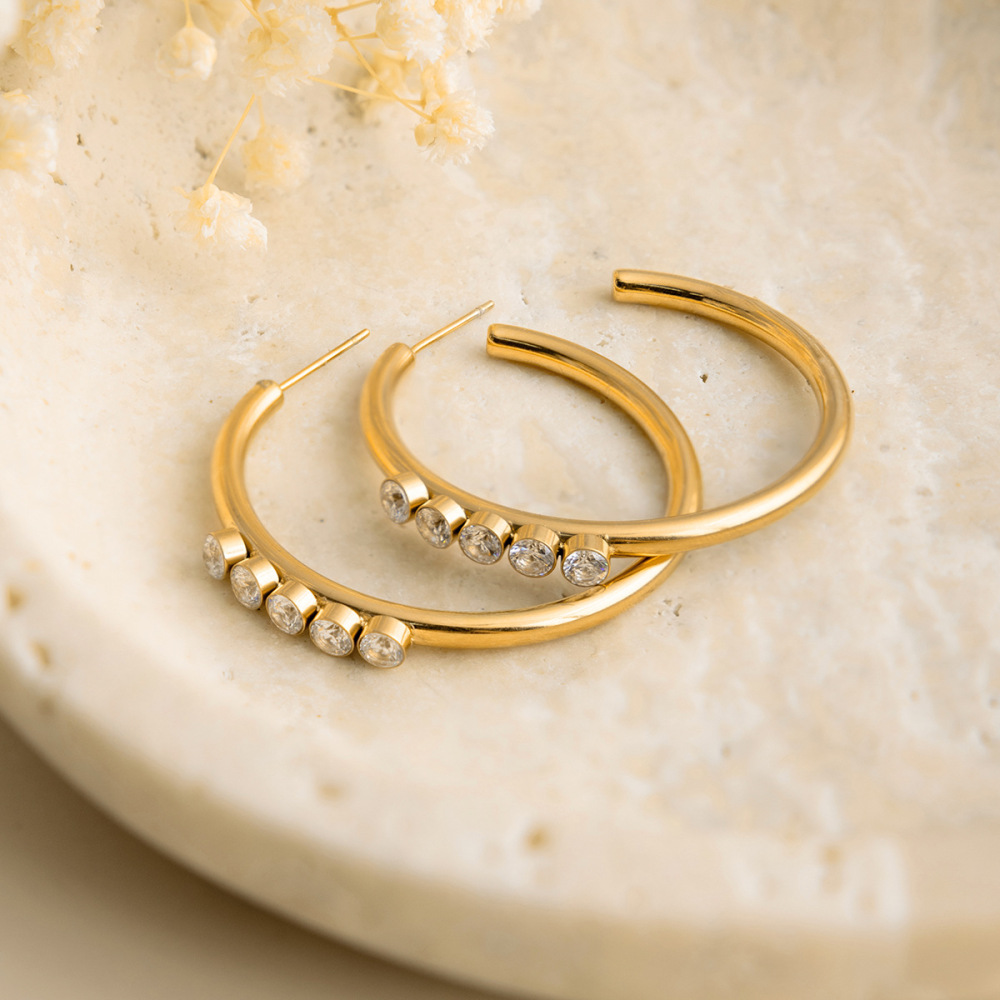 Boucles D'Oreilles Créoles Pour Femmes En Acier Inoxydable Doré, Imperméables Et Anti-Ternissement, Ornées De Zircon Brillant Image5