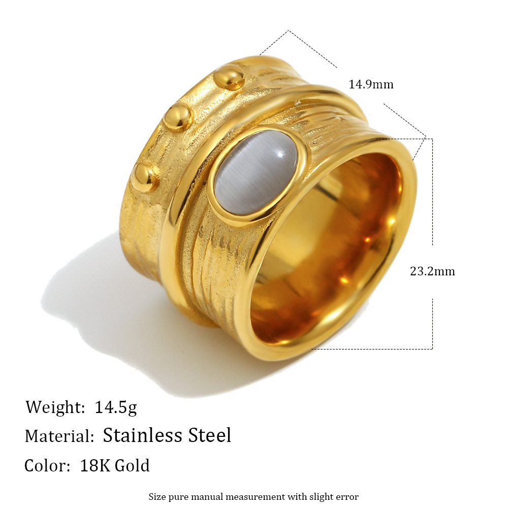 Bague En Acier Inoxydable Étanche Avec Pierre Œil-De-Chat Incrustée Image5