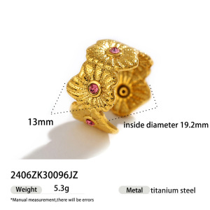 Bague En Acier Inoxydable Étanche Couleur Or Avec Pierre Précieuse En Zircon Et Motif Floral En Forme De Cœur h5 