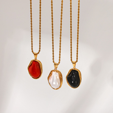 Ensemble collier et collier en acier inoxydable imperméable couleur or, forme goutte, perle 2