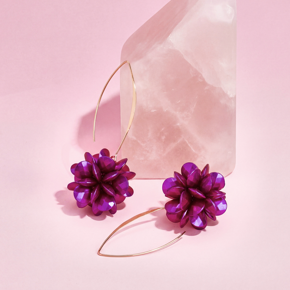 Boucles D'Oreilles Pendantes Vintage Haut De Gamme Pour Femme, Motif Fleur Violette Image5
