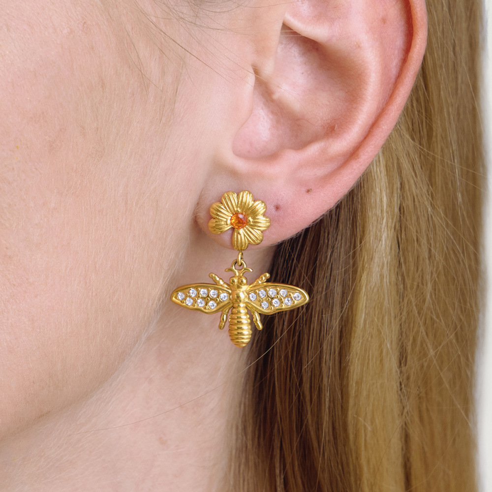 Ensembles De Bijoux Pour Femmes En Acier Inoxydable Doré, Imperméables Et Anti-Ternissement, Ornés De Zircon Orange Et De Pierres Fines. Image6