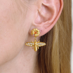 Ensembles De Bijoux Pour Femmes En Acier Inoxydable Doré, Imperméables Et Anti-Ternissement, Ornés De Zircon Orange Et De Pierres Fines. h5 Image6