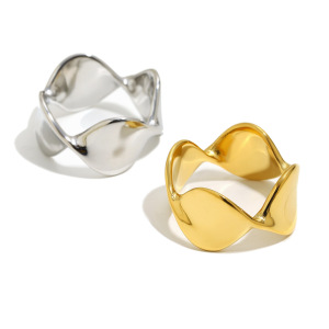 Bague Tendance En Acier Inoxydable Étanche, Forme Ondulée h5 Image4