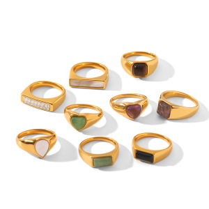 Bague En Acier Inoxydable Étanche Couleur Or Avec Pierre Naturelle En Forme De Cœur h5 Image6