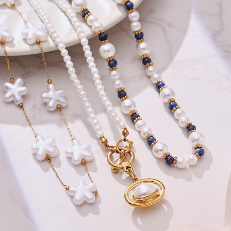 Magnifiques ensembles de colliers pour femmes en acier inoxydable doré avec chaîne à perles, imperméables et anti-ternissement 2