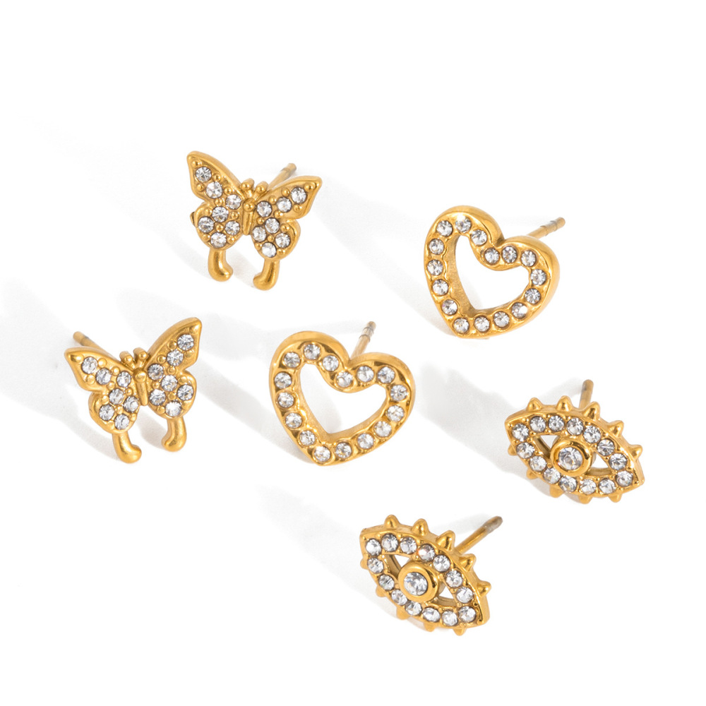 Boucles D'Oreilles Puces Pour Femmes, En Acier Inoxydable Doré, Imperméables Et Anti-Ternissement, Ornées D'Un Œil De Diable Exquis Image7