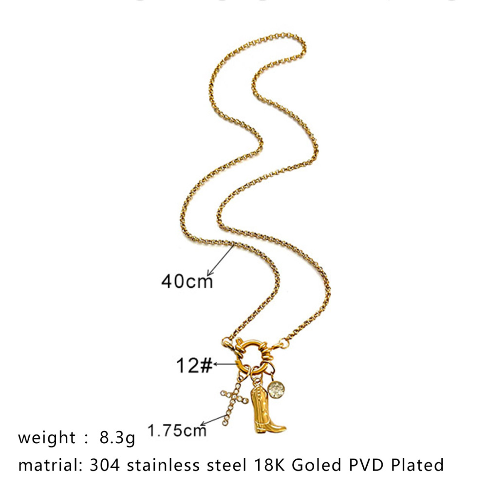 Collier Pendentif Croix En Acier Inoxydable Étanche Couleur Or Avec Strass h5Image2