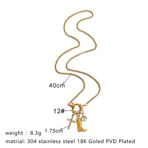 Collier Pendentif Croix En Acier Inoxydable Étanche Couleur Or Avec Strass h5 Image2