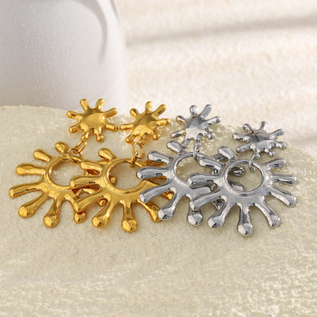 Boucles d'oreilles pendantes en acier inoxydable étanches en forme de soleil