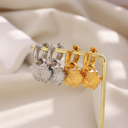 Boucles d'oreilles pendantes en acier inoxydable doré, étanches, en forme de fleur 2