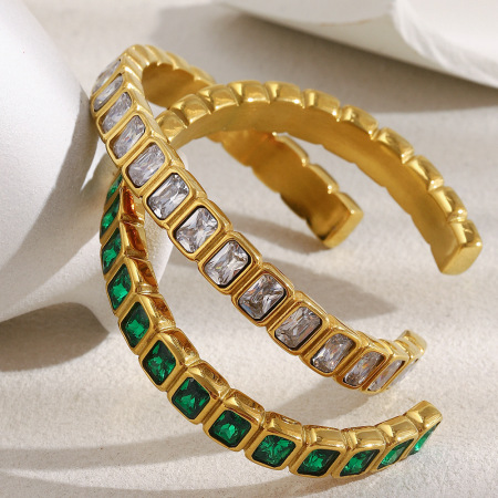 Bracelet manchette de luxe en acier inoxydable doré avec zircon et étanchéité 2