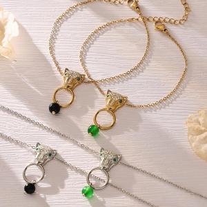 Ensembles De Bijoux Pour Femmes En Acier Inoxydable Doré, Imperméables Et Anti-Ternissement, Ornés De Zircon Naturel Et D'Une Tête De Léopard h5 Image2