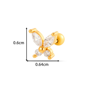 Boucles D'Oreilles Papillon Exquises En Cuivre Doré Et Zircon Pour Femmes, Ornées De Piercings. h5 Image2