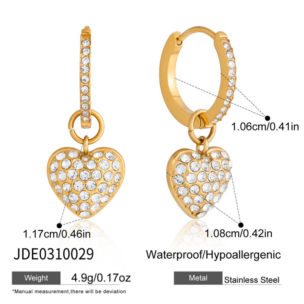 Boucles D'Oreilles Pendantes Sleek Heart Pour Femmes, En Acier Inoxydable Étanche, Couleur Or Image2