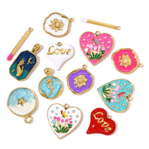 Pendentifs Pour Femmes En Acier Titane Couleur Or, Motif Cœur Romantique Et Fleur h5 Image4