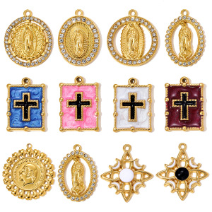 Pendentif Femme De Luxe En Acier Titane Couleur Or, Motif Croix Rétro h5 Image5