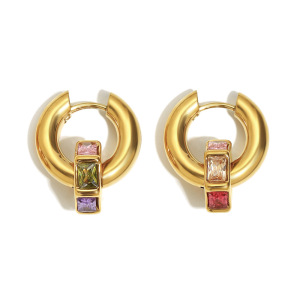 Boucles D'Oreilles Pendantes En Acier Inoxydable Étanche, Couleur Or, Avec Zircon Coloré h5 