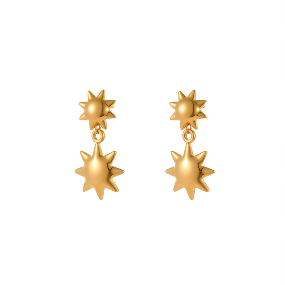 Boucles D'Oreilles Puces Pour Femmes, Style Classique, En Acier Inoxydable, Plaqué Or 18 Carats, Motif Soleil. Image5