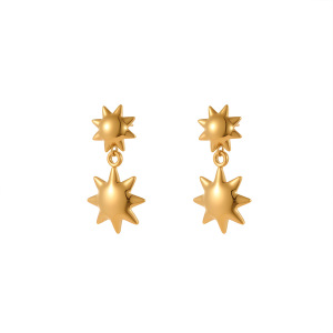 Boucles D'Oreilles Puces Pour Femmes, Style Classique, En Acier Inoxydable, Plaqué Or 18 Carats, Motif Soleil. h5 Image5
