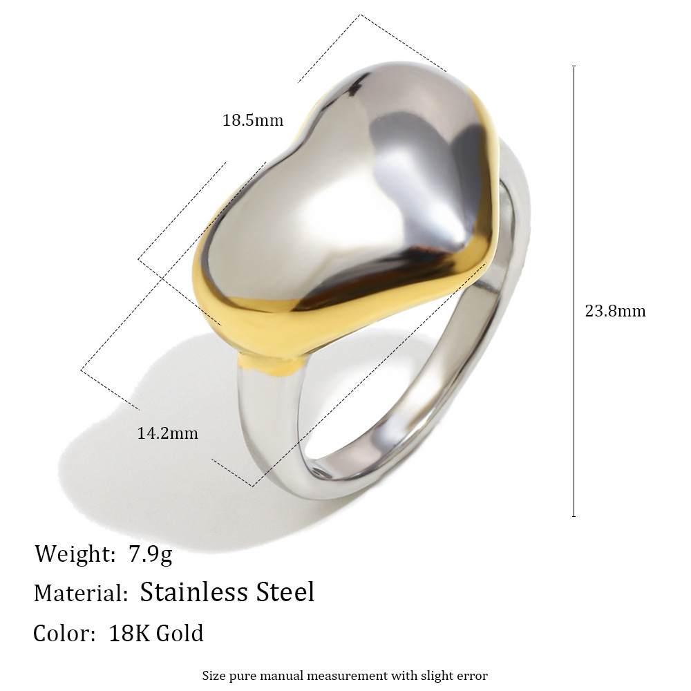 Bague En Forme De Cœur, Étanche, En Acier Inoxydable Doré Et Argenté Image4
