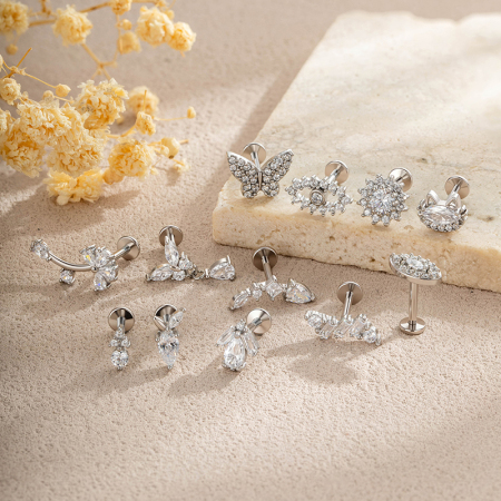 Boucles d'oreilles piercing pour femme, style géométrique simple, en acier inoxydable, étanches, couleur or, avec zircon. 2