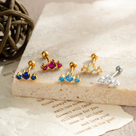 Boucles d'oreilles piercing femme en zircon couleur cuivre doré, forme irrégulière scintillante