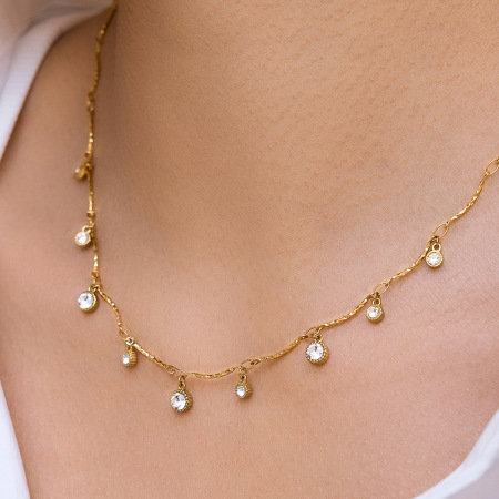 Colliers pendentifs élégants en forme de goutte, en acier inoxydable étanche, couleur or et zircon, pour femmes 2