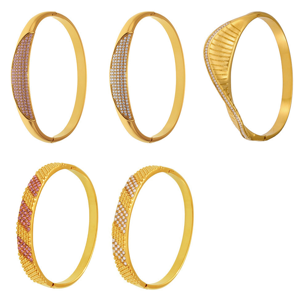 Bracelets Pour Femmes En Acier Inoxydable Doré Uni Brillant, Imperméables Et Anti-Ternissement Image5