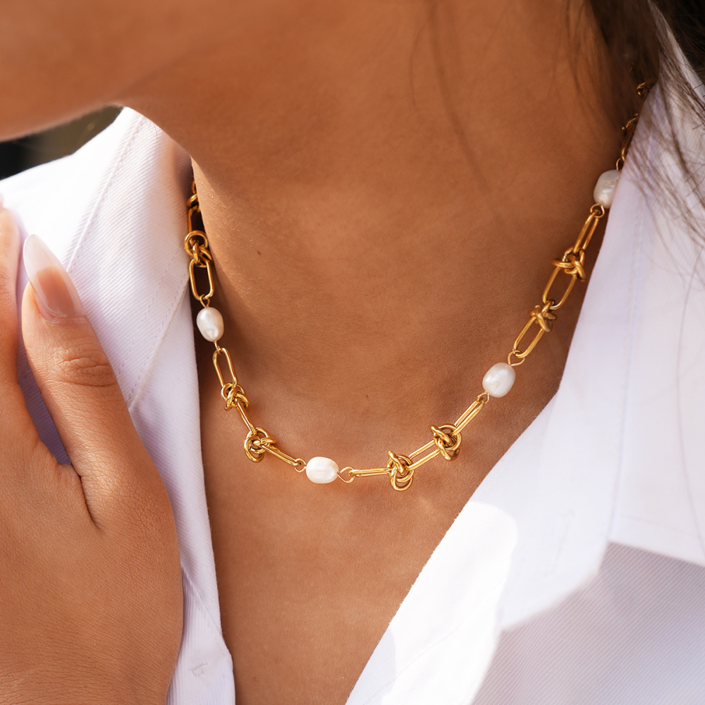 Colliers À Maillons Pour Femmes, Collection Simple Series Daily Chain, En Acier Inoxydable Étanche, Couleur Or Image6