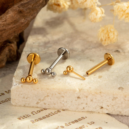 Boucles d'oreilles piercing pour femmes, en alliage de titane couleur or, modèle Simple Ball ASTM F136 2