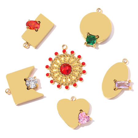 Pendentifs pour femmes en acier titane, zircon, forme géométrique, couleur or 2