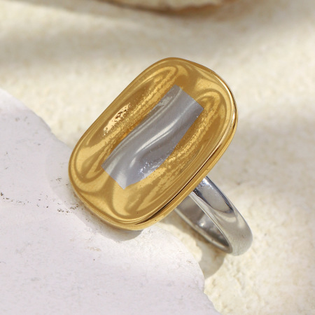 Bague carrée en acier inoxydable doré et argenté, étanche 2