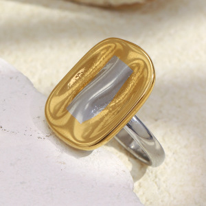 Bague Carrée En Acier Inoxydable Doré Et Argenté, Étanche h5 Image2