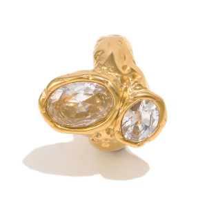 Bague Statement En Acier Inoxydable Étanche Avec Zircon En Forme D'Ellipse h5 Image2