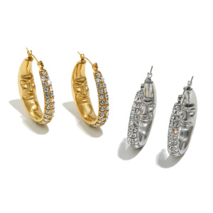 Boucles D'Oreilles Créoles En Acier Inoxydable Imperméable Avec Motif Visage Et Zircon Doré h5 Image4